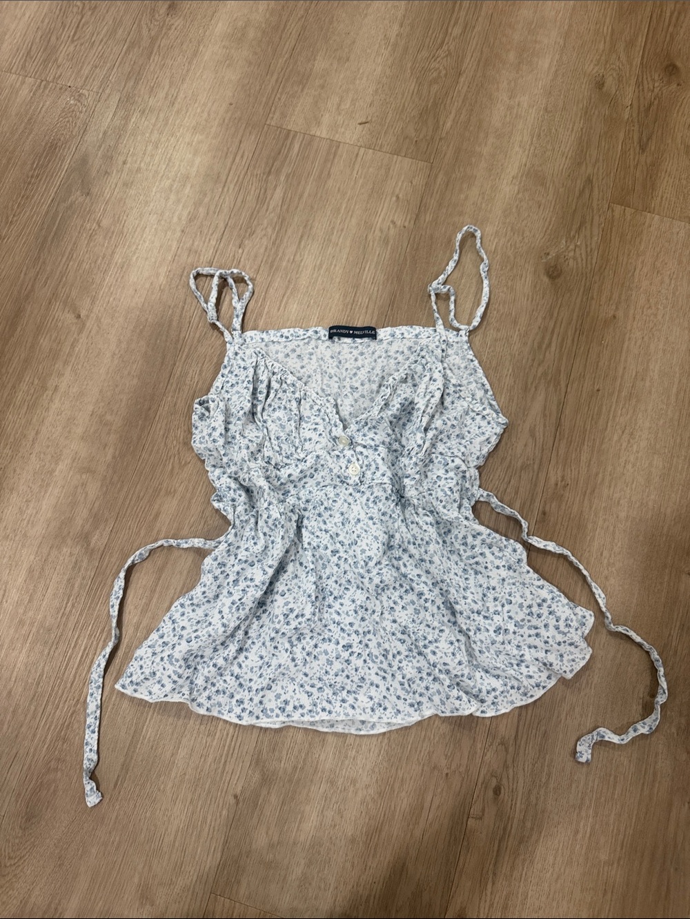 BrandyWhite and Blue Floral Tie-Strap Cami
